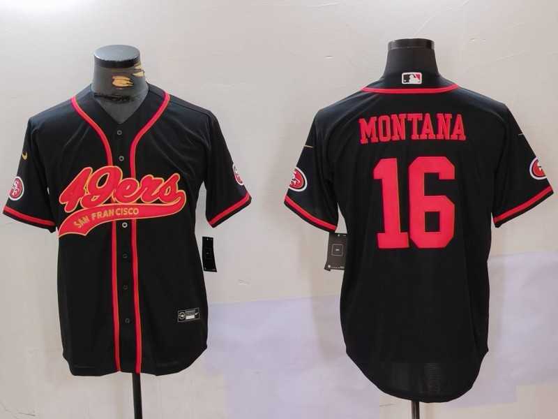 Mens San Francisco 49ers #16 Joe Montana Black With Patch Cool Base Stitched Baseball Jerseys